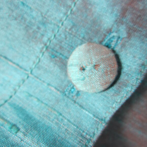 Anü by Natural Women M Turquoise Blue 100% Raw Silk Long Sleeve Shirt Iridescent - Picture 6 of 10